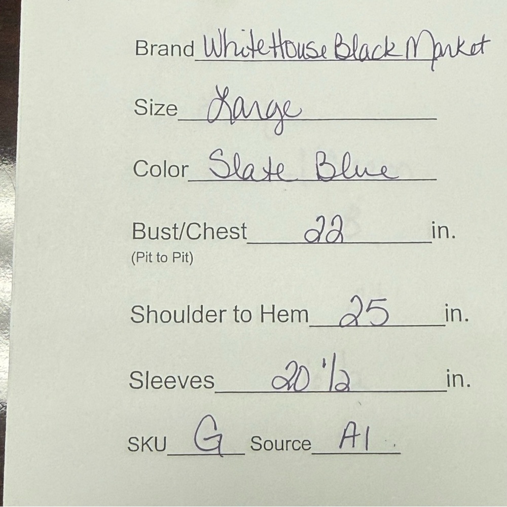 White House Black Market Blue Tie-Back Long Sleeve Peplum Blouse Soft Knit Sz L - Picture 7 of 7